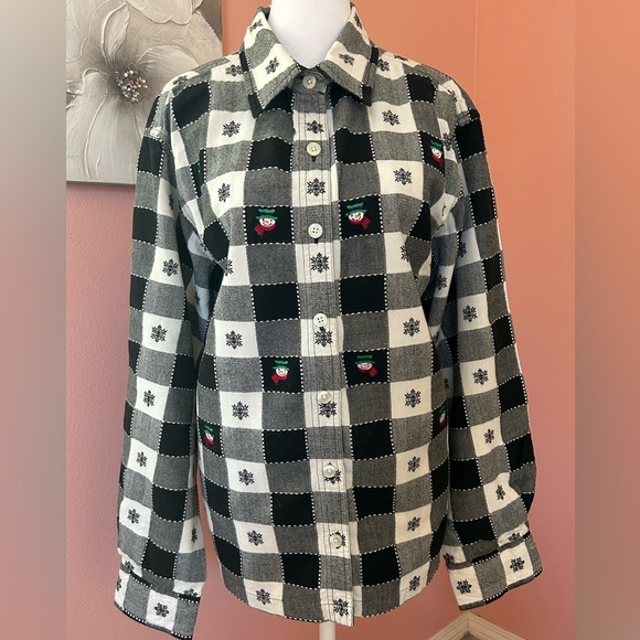 VTG 90s Buffalo plaid rustic Christmas snowman cottagecore button down top 18/20 - Picture 2 of 9